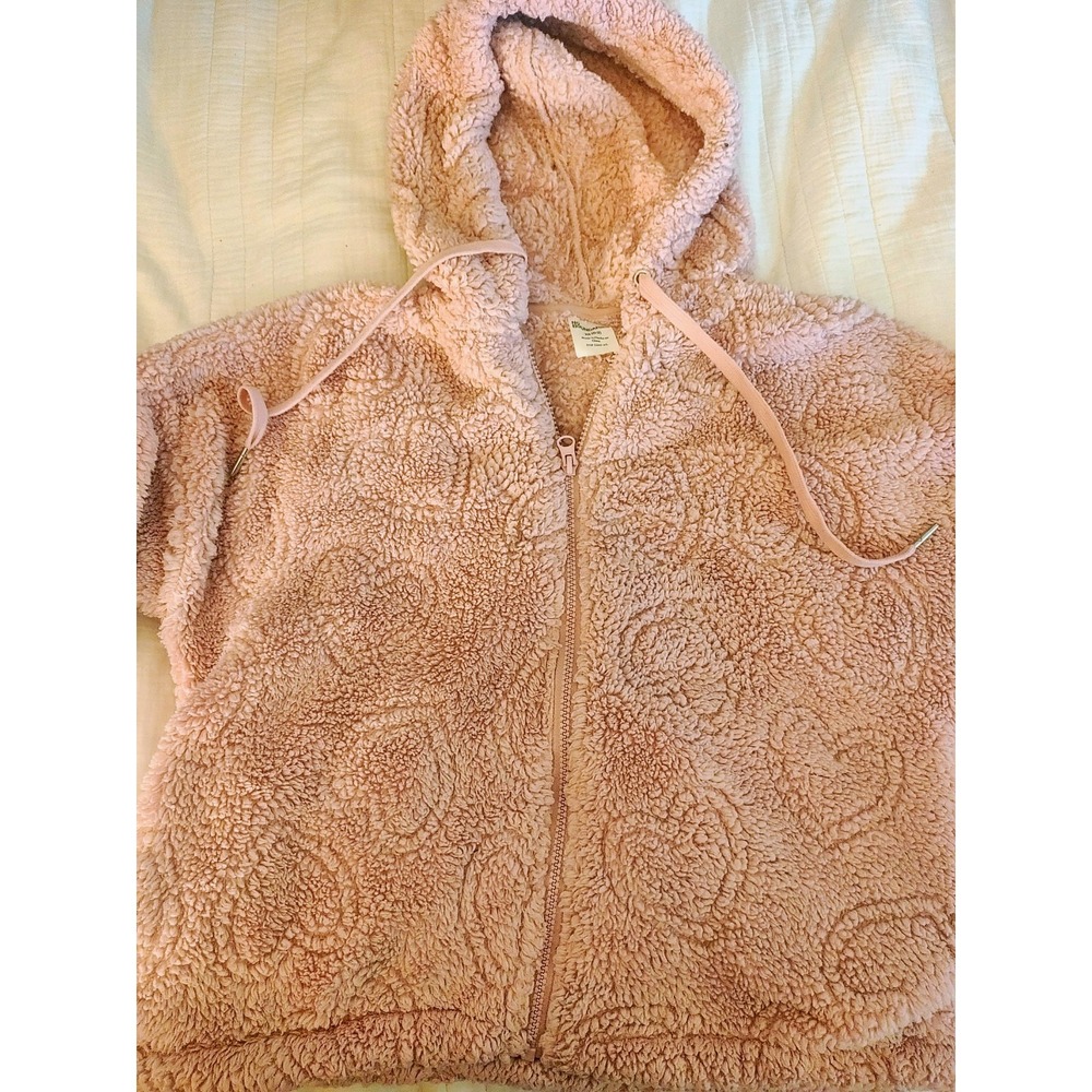 No Boundaries Sherpa Hoodie XS 0-2 Pink Plush Textured Full Zip Cozy Jacket